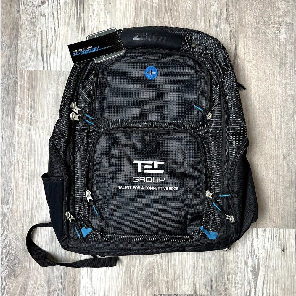 Zoom NWT Tech Black Laptop Backpack Multi-Pocket Travel Bag | TEC Group Logo